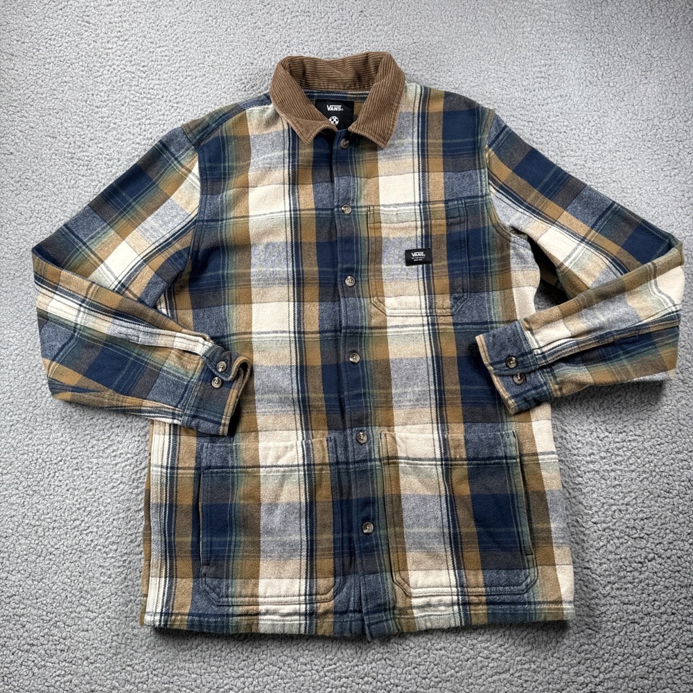 Vans Chore Jacket‎ Mens M Heavy Cotton Shacket Plaid Corduroy Collar Barn Coat